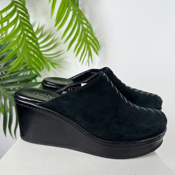 Womens Vintage Y2K Cordani Black Suede Boho Chunky Platform Slip On Clogs / 7 - Picture 2 of 6